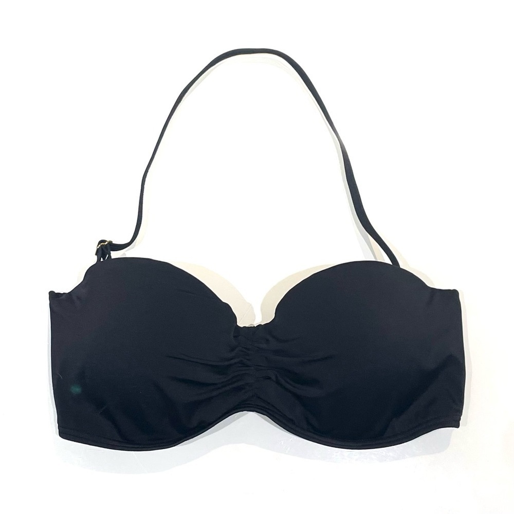 Tie-back Bandeau Bikini Bathing Suit Top with Removable Neck Strap - Black